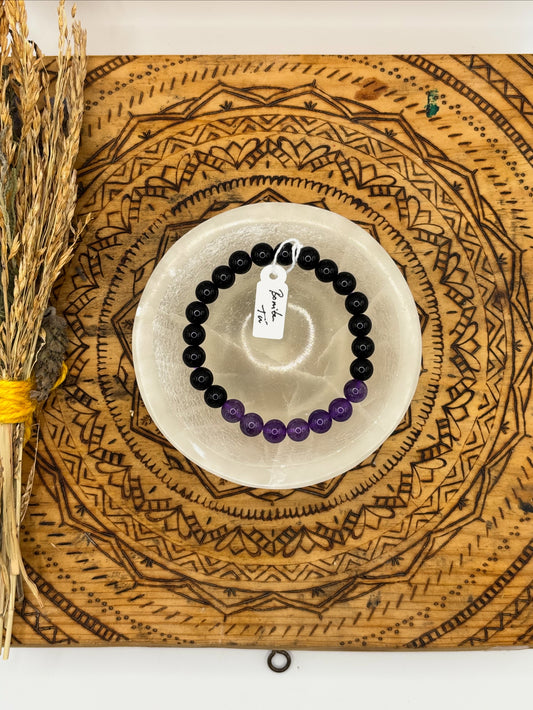 🖤 Pulsera Obsidiana y Amatista – “Las 7 luces del alma” 💜