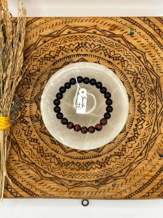 🔥 Pulsera Obsidiana y Ojo de Buey – “Fuerza y Confianza Interior” 🐂