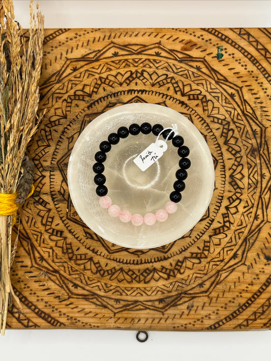 💗 Pulsera Obsidiana y Cuarzo Rosa – “Amor y Protección del Alma” 🌸