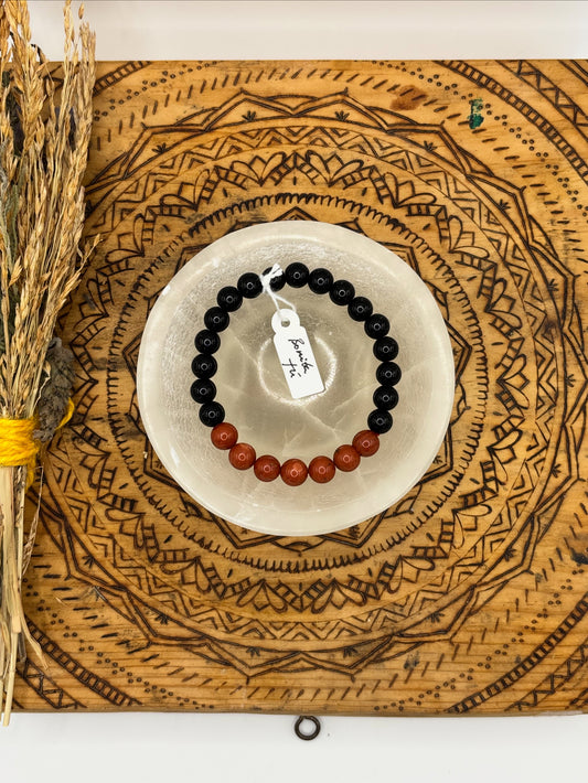 🧡 Pulsera Obsidiana y Carneola – “Energía y Pasión de Vida” 🔥