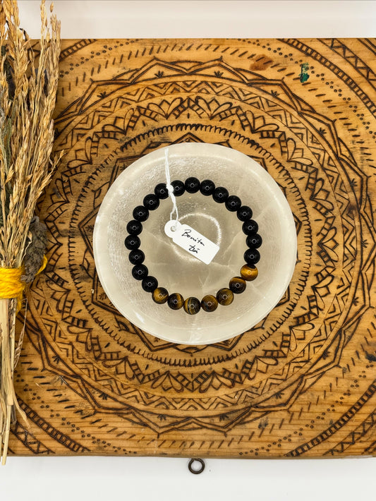 Pulsera Obsidiana y Ojo de Tigre – Fuerza y Protección ✨