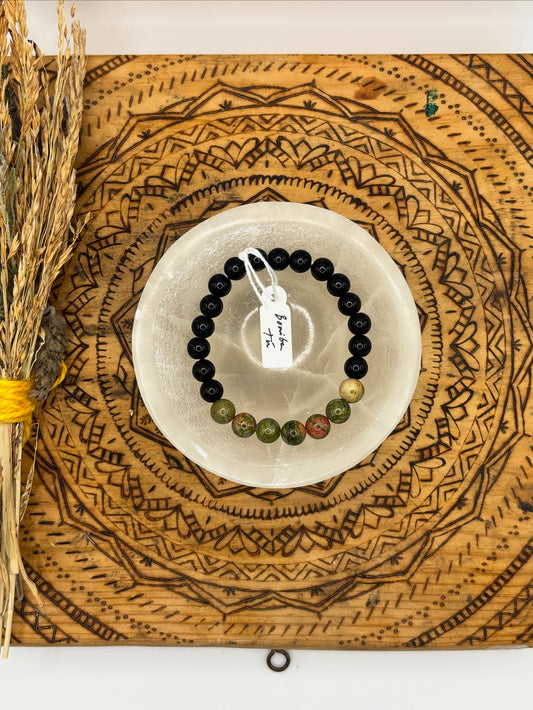 🌺 Pulsera Obsidiana y Unakita – “Renacer del Alma” 🌸