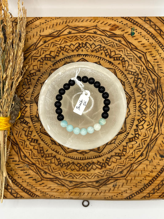 💚 Pulsera Obsidiana y Amazonita – “Paz y Verdad del Corazón” 🌊