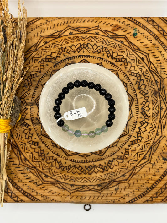 💫 Pulsera Obsidiana y Fluorita – “Equilibrio y Claridad del Alma” 🌈