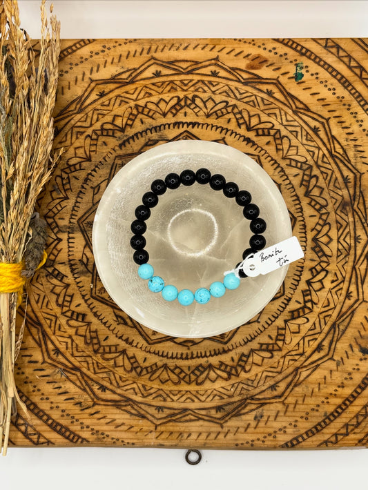 🔵 Pulsera Obsidiana y Turquesa – “Verdad y Armonía Interior” 🕊️